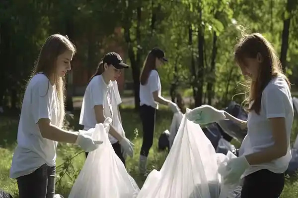 Team managing waste removal after a large public event with bins and cleanup equipment