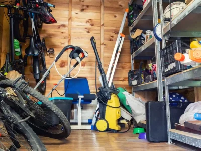 Garage and garden clearance team removing clutter, green waste, and old furniture in Sale